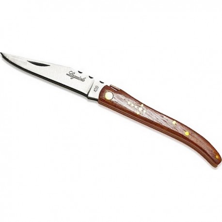 Couteau Laguiole manche en bois rosé BRUT et lame acier 420 vue déplié