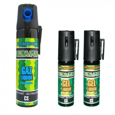 bombes anti agressions PUNCH P100 GEL, GAZ et PEPPER - Pack de