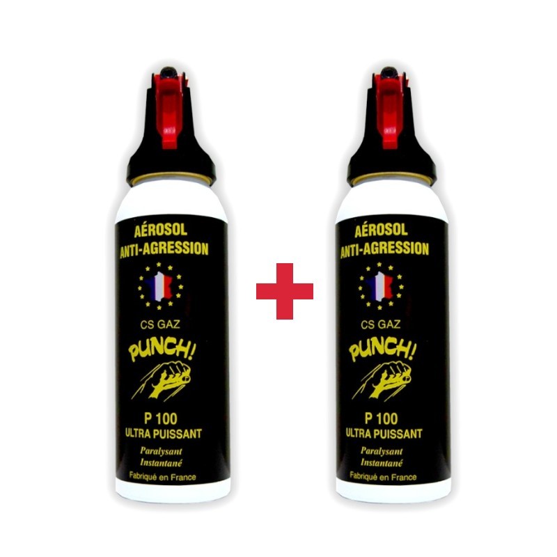 Bombe lacrymogène PUNCH - Spray en GAZ 100 ml (pack de 2) à 24,75 €