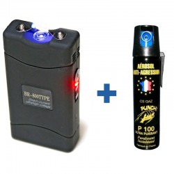 Pack chargé : Shocker électrique 5.500.000 Volts avec lampe LED + 75 ml GAZ PUNCH P100