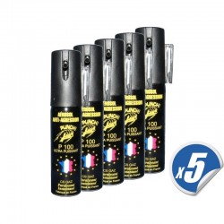 LOT de 5 bombes lacrymogènes PUNCH - Spray de défense CS GAZ 25 ml