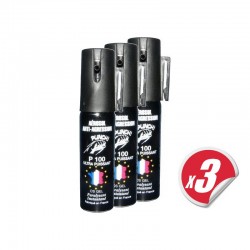 PACK de 3 bombes lacrymogènes PUNCH - Spray de défense CS GEL 25 ml