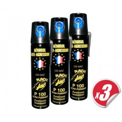 Aérosol lacrymogène PUNCH P100 - Spray GAZ 75 ml (pack de 3)