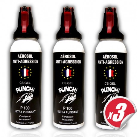 bombes anti agressions PUNCH P100 GEL, GAZ et PEPPER - Pack de poche à  19,60 €