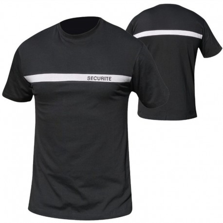 TEE SHIRT NOIR SECURITE BANDE GRISE